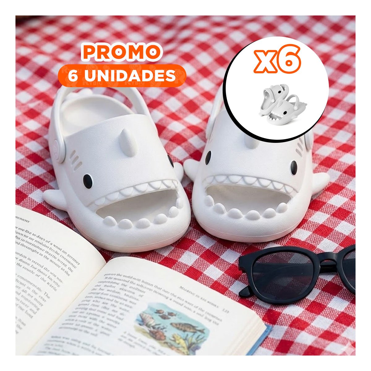 PACK6 CALZADO PARA NIÑOS CON CORREA DE TIBURON COLOR BLANCO EN TALLA 29 Y+REGALO STICKER - 1
