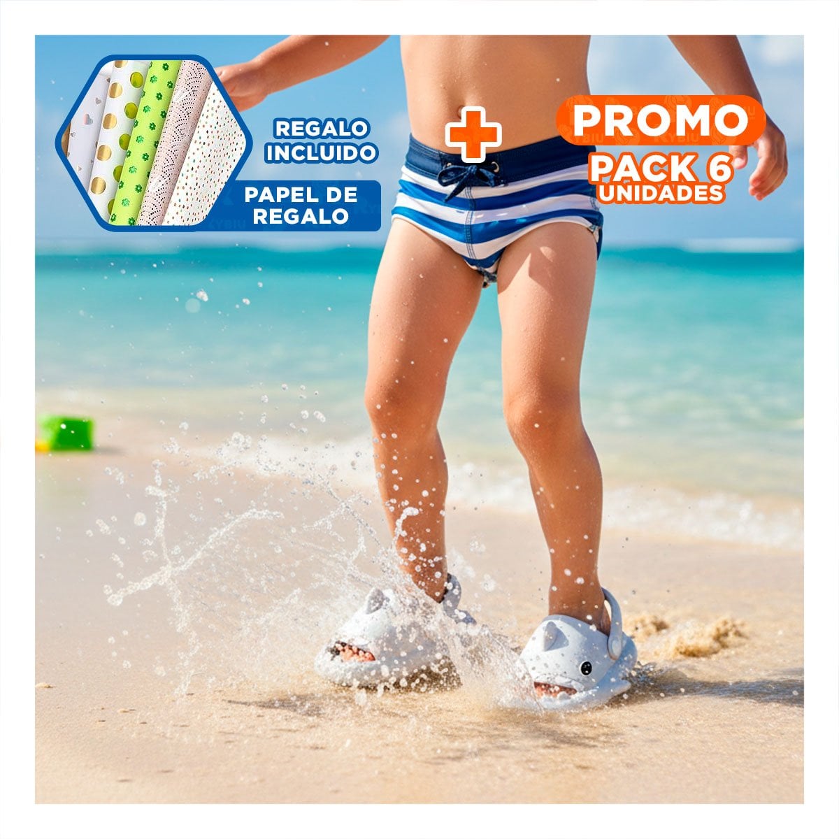 PACK6 CALZADO TALLA 23 24 PARA VERANO CON CORREA DE TIBURON BLANCO NIÑOS SUAVE Y+PAPEL REGALO - 1