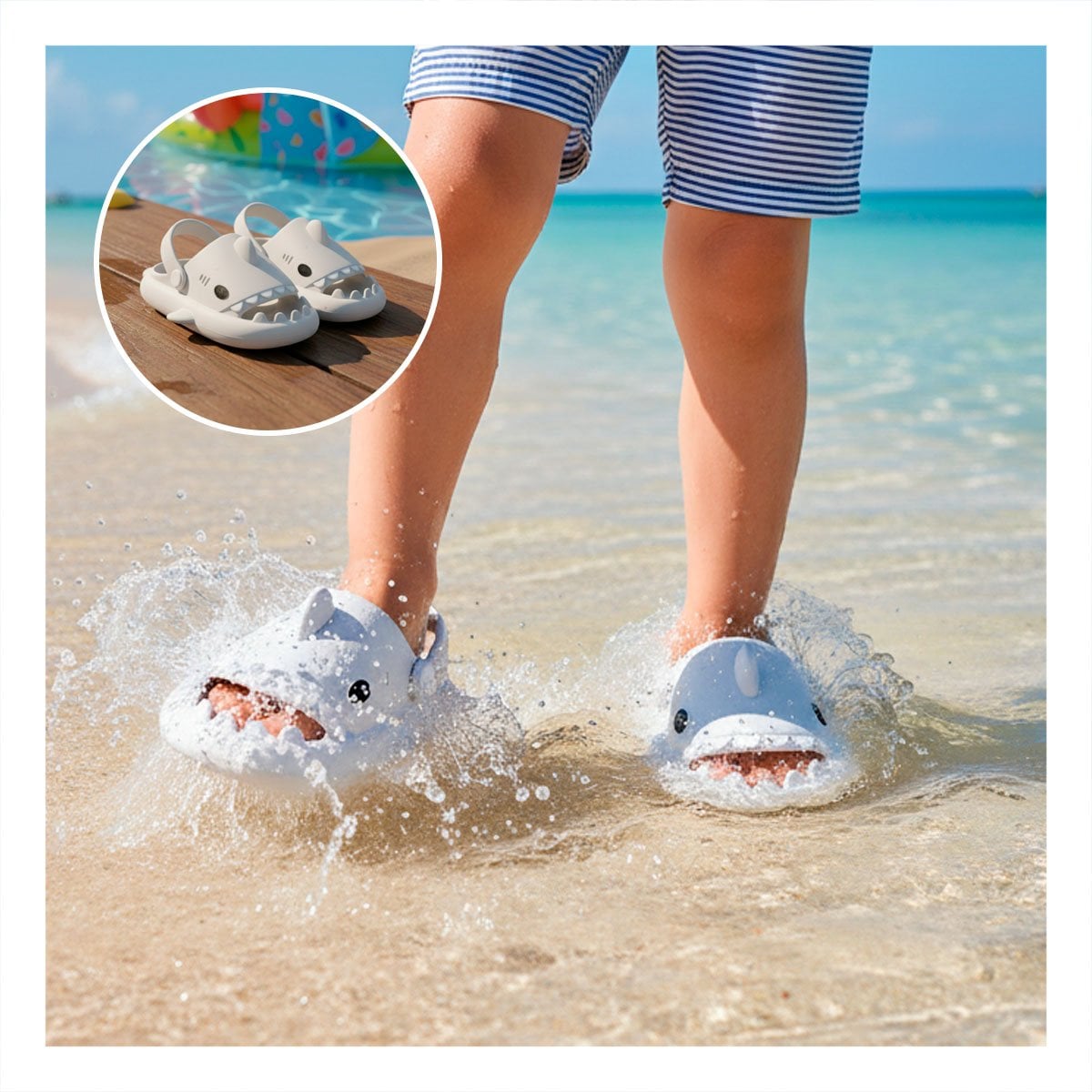 PACK6 CALZADO TALLA 23 24 PARA VERANO CON CORREA DE TIBURON BLANCO NIÑOS SUAVE Y+PAPEL REGALO - 2