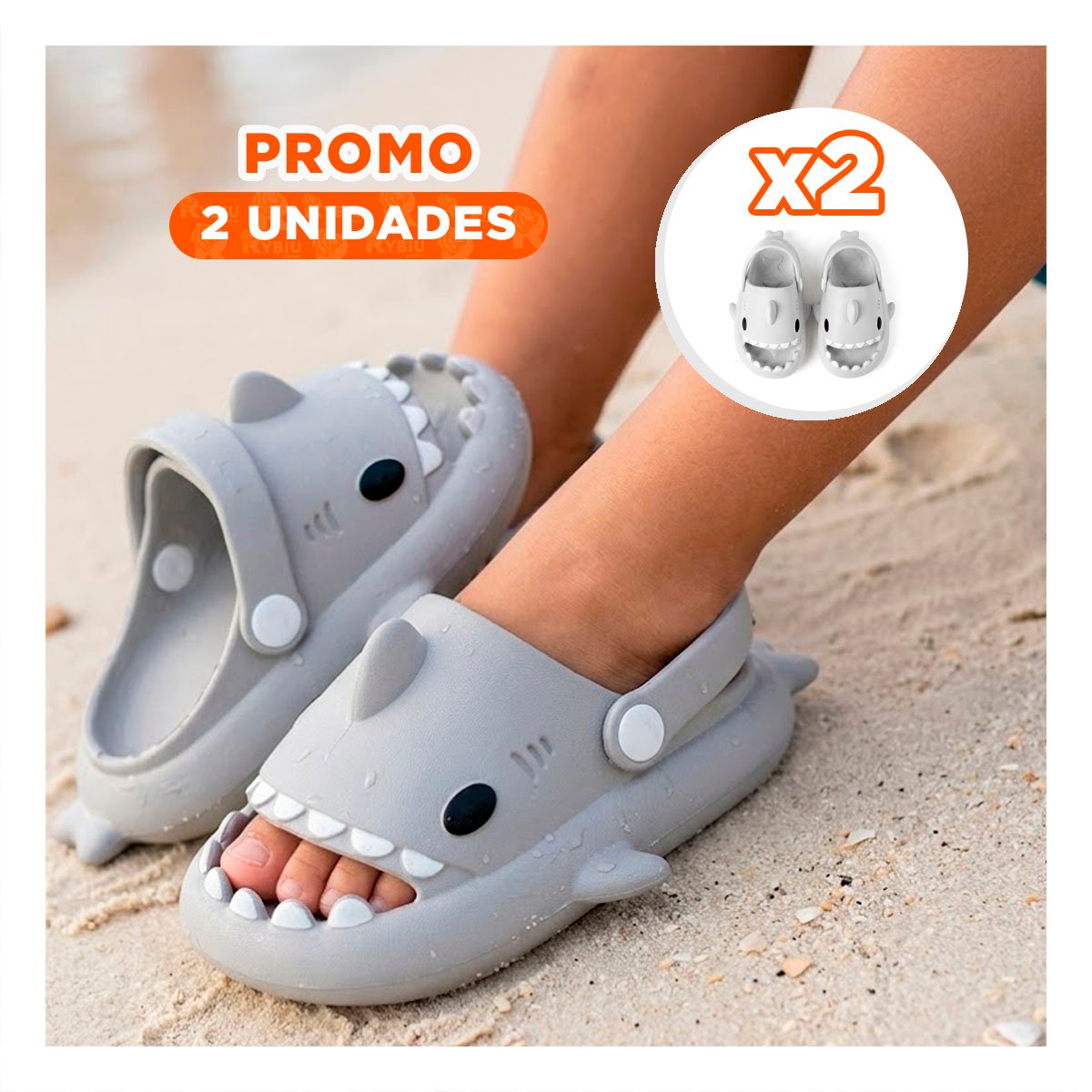 PACK2 CHANCLETA TALLA 25 26 DE BLANCO CON TIBURON Y CORREA PARA PLAYA Y+REGALO STICKER - 1
