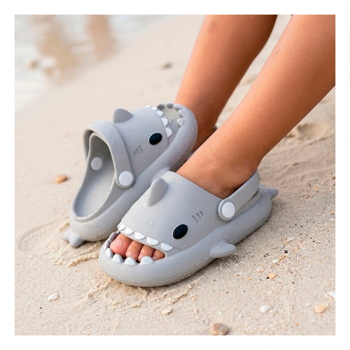 PACK2 CHANCLETA TALLA 25 26 DE BLANCO CON TIBURON Y CORREA PARA PLAYA Y+REGALO STICKER - 3