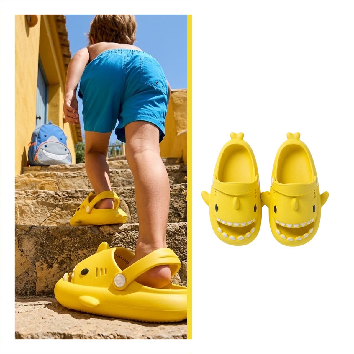 PANTUFLA DE NINOS CON CORREA DE TIBURON EN COLOR AMARILLO TALLA 31 MAS 32 - 3
