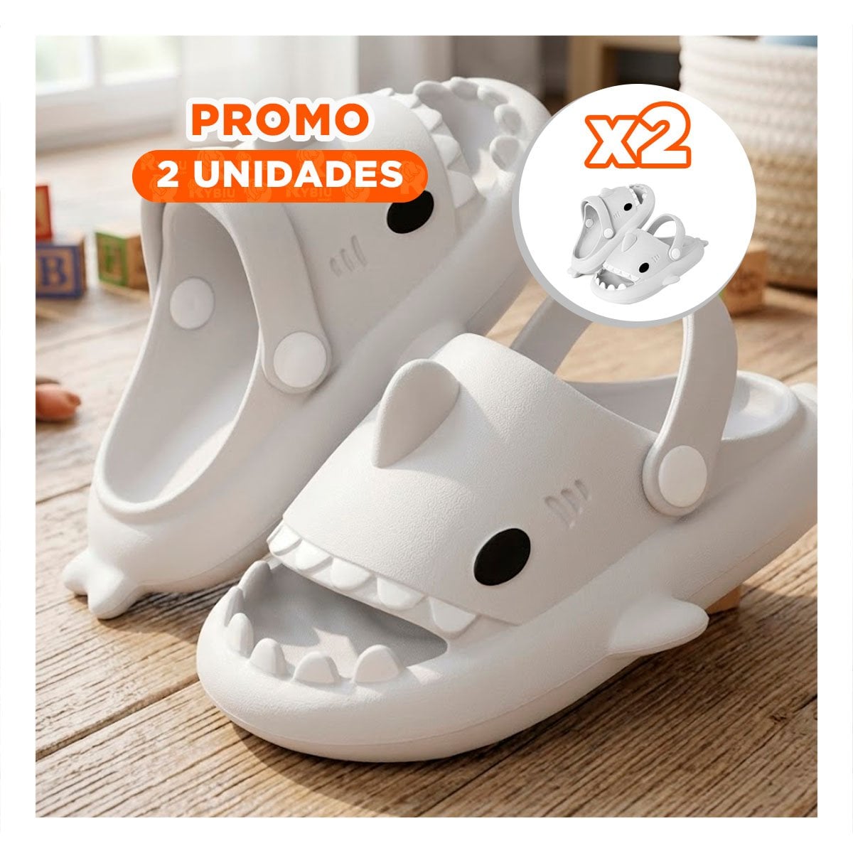 PACK2 CALZADO BLANCO TALLA 23 24 CON CORREA DE TIBURON PARA NIÑOS VERANO SUAVE Y+REGALO STICKER - 1