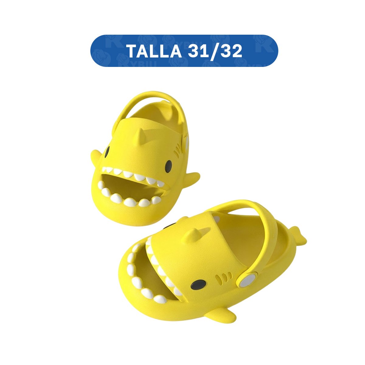 CHANCLA INFANTIL CON CORREA Y DIBUJO DE TIBURON AMARILLO TALLA 31 MAS 32 Y+LIGAS REGALO - 4