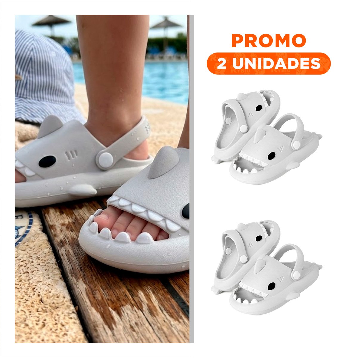 PACK2 HUARACHES TALLA 23 24 CON CORREA BLANCO DE TIBURON PARA VERANO NIÑOS LUZ - 1