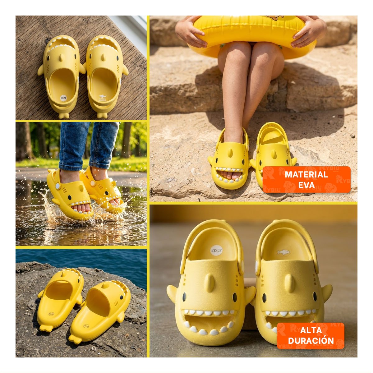 HUARACHE PARA NINOS CON CORREA DE TIBURON EN COLOR AMARILLO TALLA 31 Y 32 Y+POST IT - 1