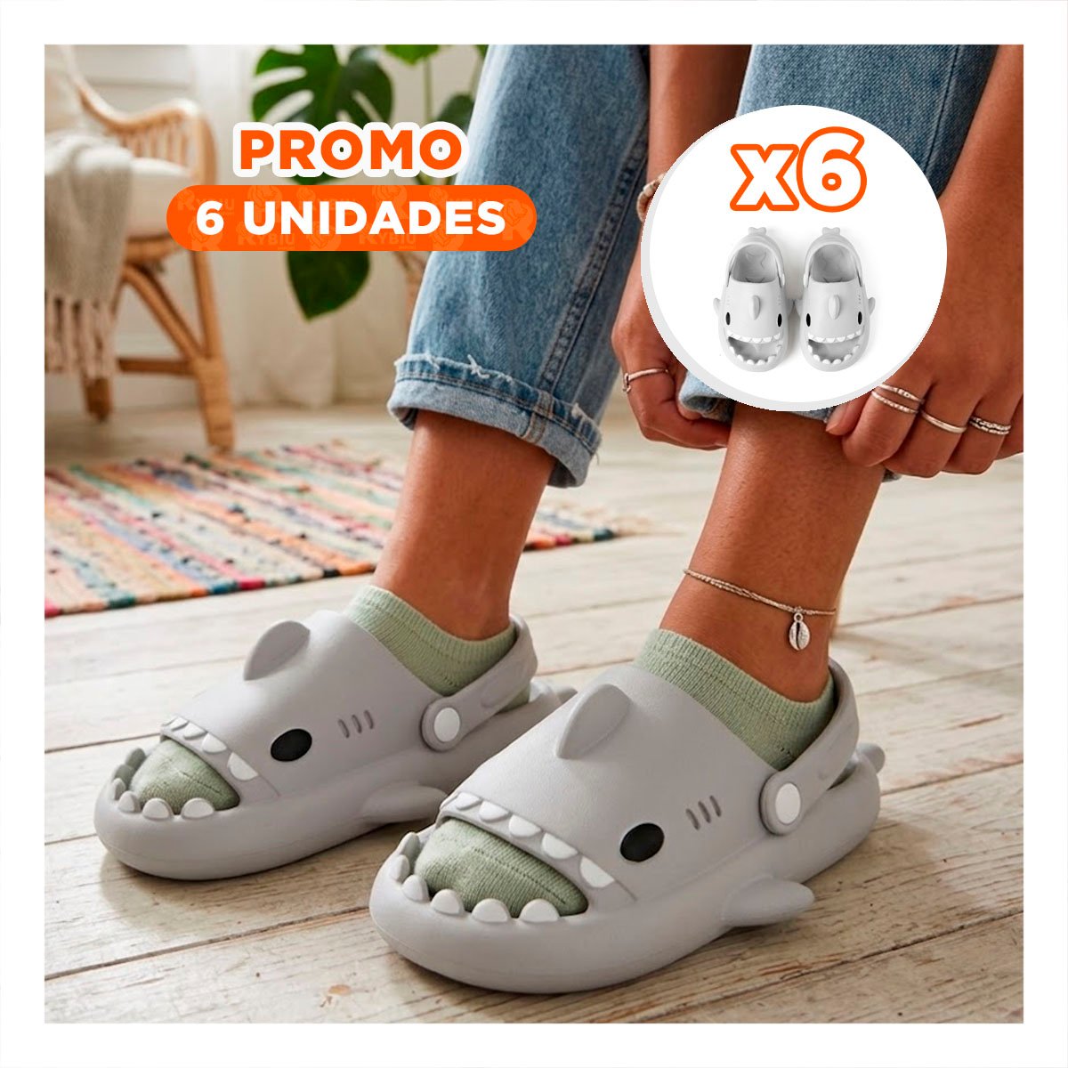 PACK6 HUARACHE DE CORREA CON TIBURON TALLA 25 26 EN BLANCO PARA NIÑOS CON MODA Y+REGALO STICKER - 1