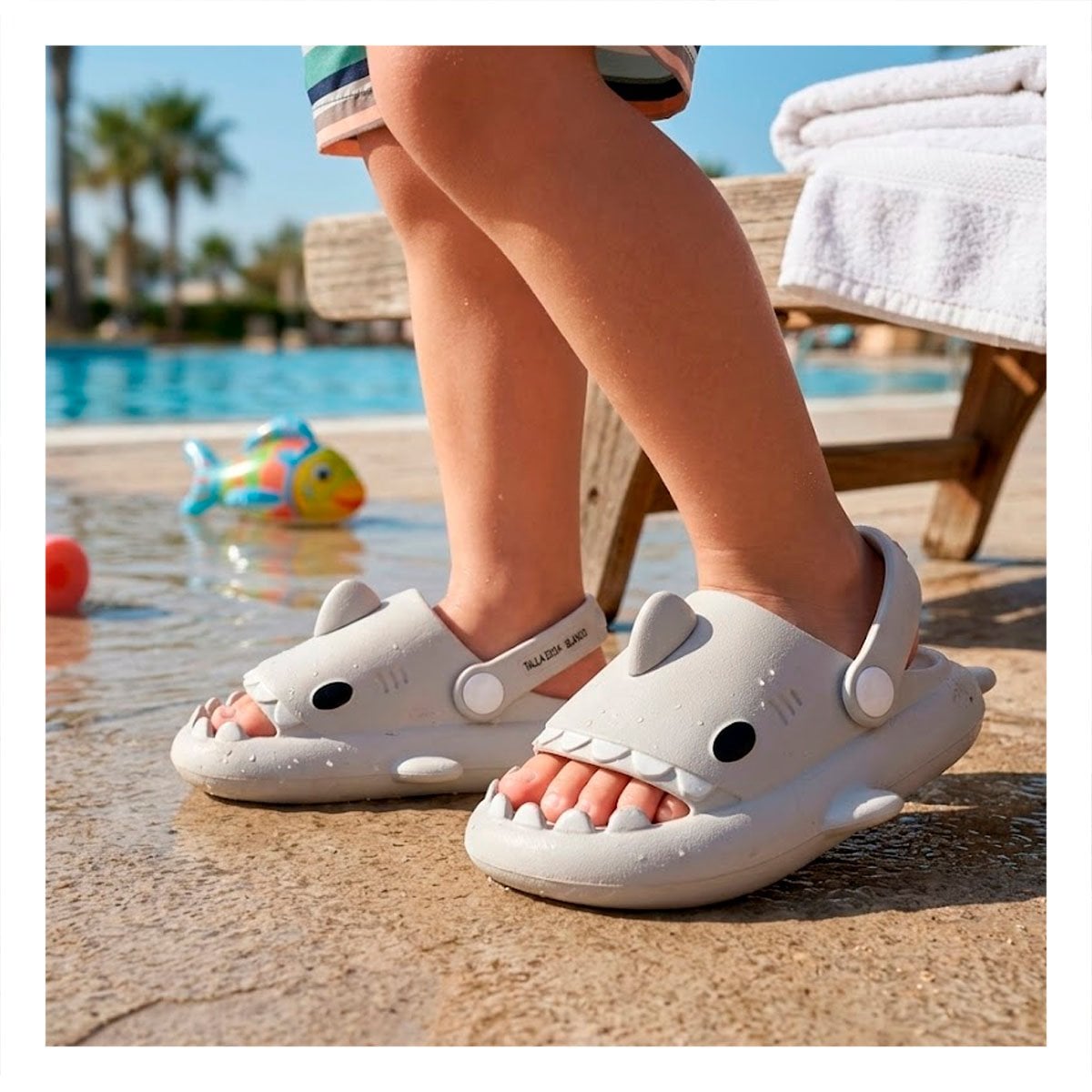 OJOTAS TALLA 23 24 BLANCO CON CORREA DE TIBURON PARA VERANO NIÑOS SUAVE Y+PAPEL REGALO - 3