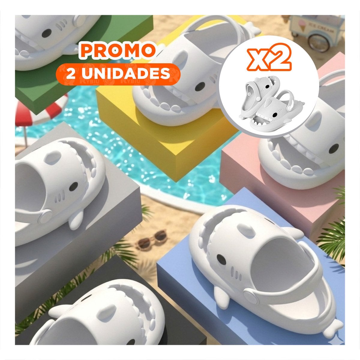 PACK2 CHANCLA INFANTIL CON CORREA TIBURON TALLA 21 22 BLANCO PARA SALIDAS Y+REGALO STICKER - 1
