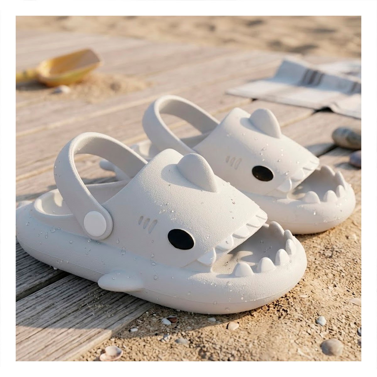 PACK4 BABUCHAS DE TIBURON TALLA 23 24 CON CORREA BLANCO PARA NIÑOS VERANO SOL Y+PAPEL REGALO - 5