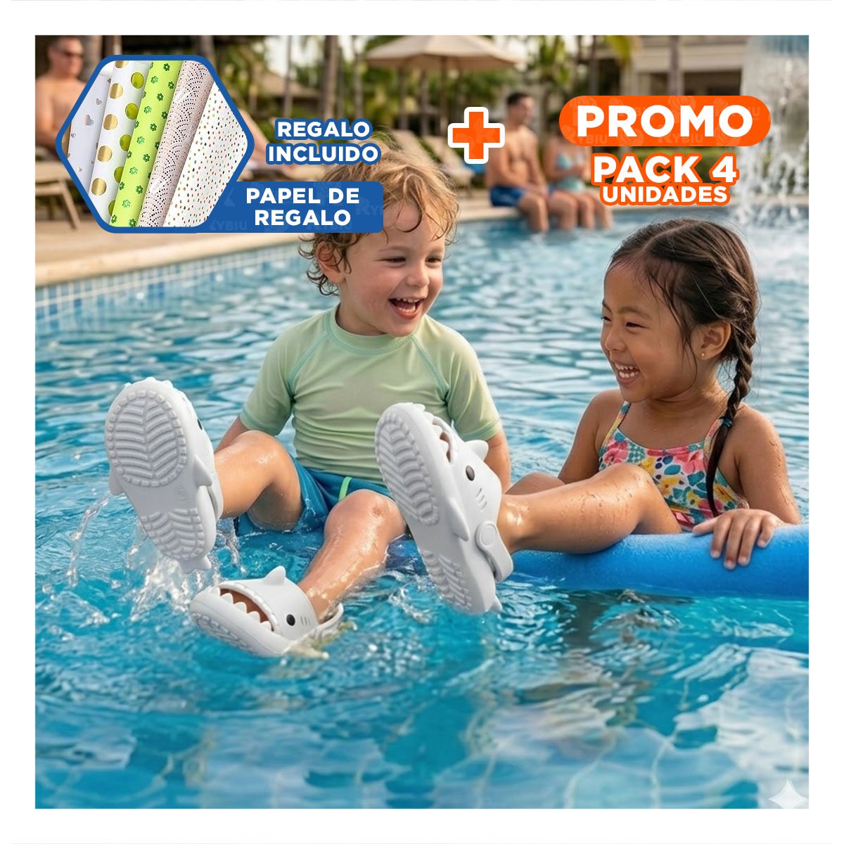PACK4 SANDALIA INFANTIL TIBURON CON CORREA BLANCO TALLA 22 PARA CLIMAS CALIDOS Y+PAPEL REGALO - 1