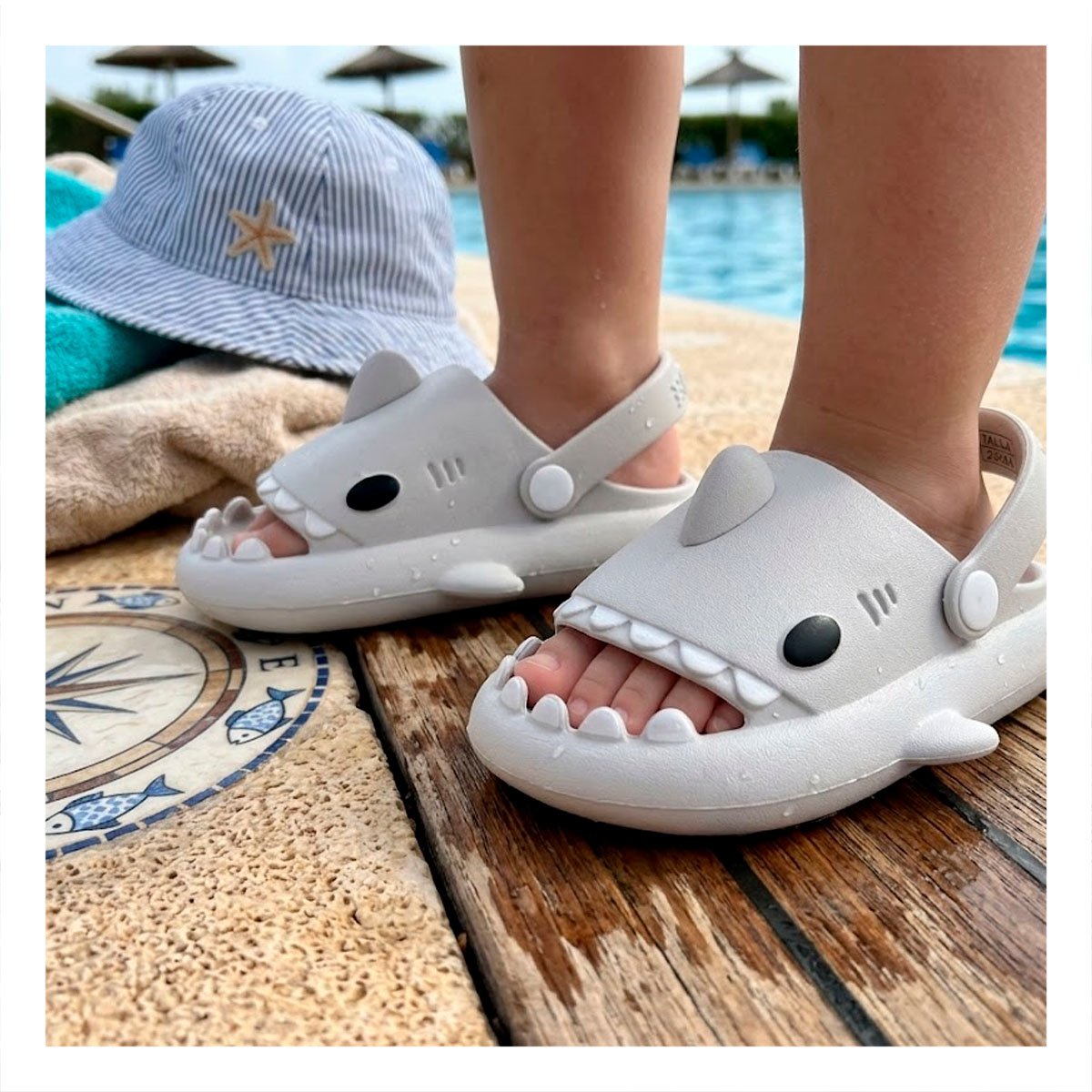 PACK6 CHANCLAS DE TIBURON CON CORREA BLANCO TALLA 23 24 PARA VERANO NIÑOS MAR Y+REGALO STICKER - 5