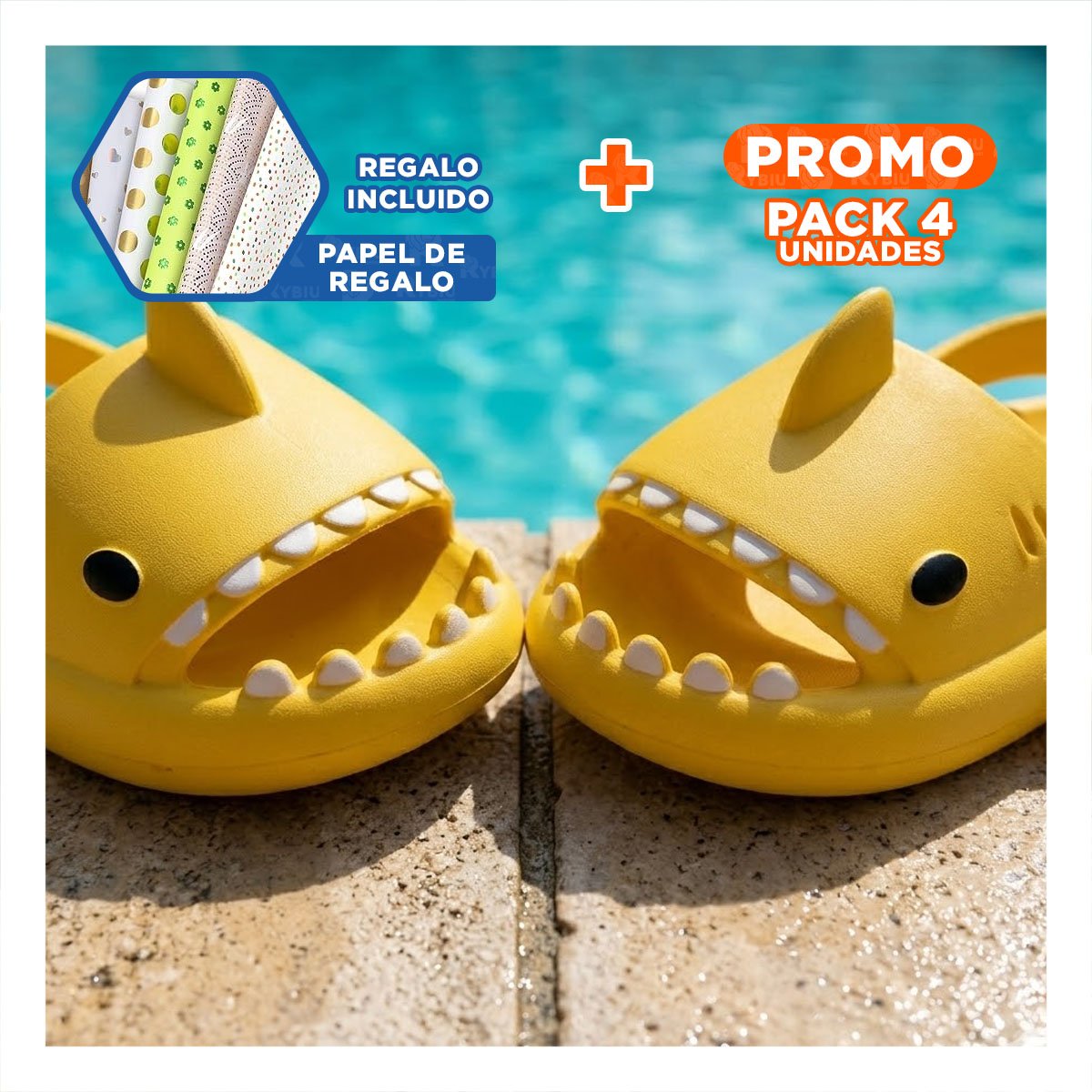 PACK4 HUARACHE INFANTIL DE TIBURON CON CORREA COLOR AMARILLO TALLA 31 MAS 32 Y+PAPEL REGALO - 1