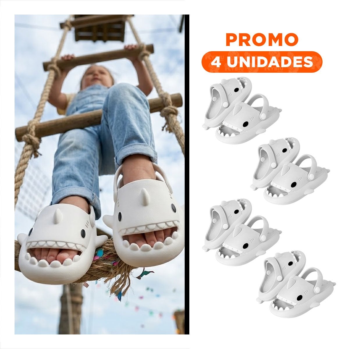 PACK4 BABUCHA INFANTIL DE TIBURON BLANCO Y CORREA PARA NIÑOS TALLA 30 Y+REGALO STICKER - 1