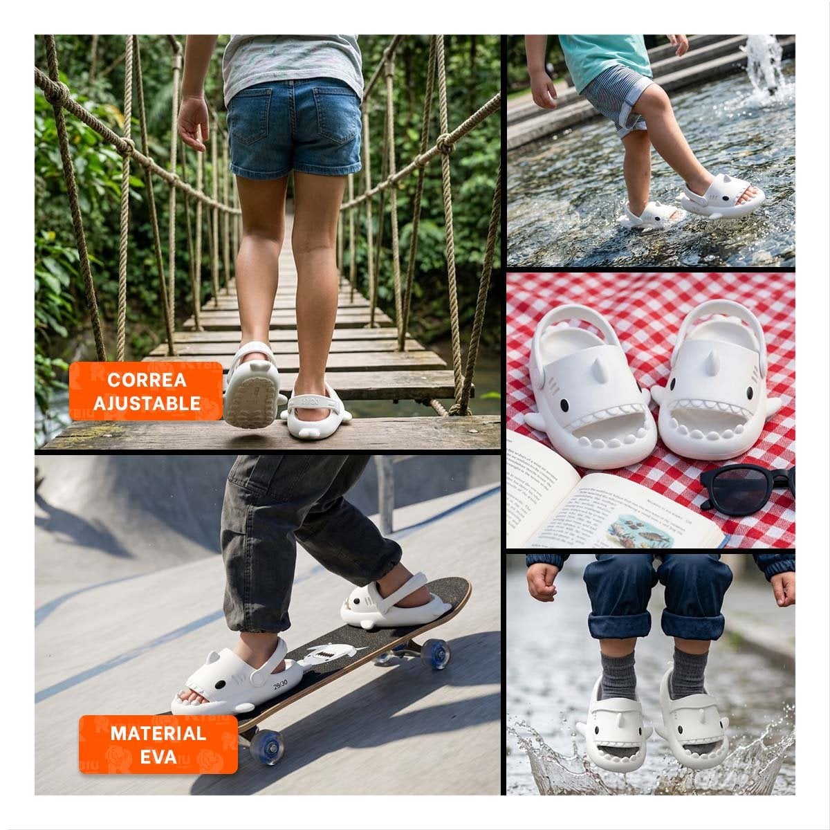 PACK4 BABUCHA INFANTIL DE TIBURON BLANCO Y CORREA PARA NIÑOS TALLA 30 Y+REGALO STICKER - 2