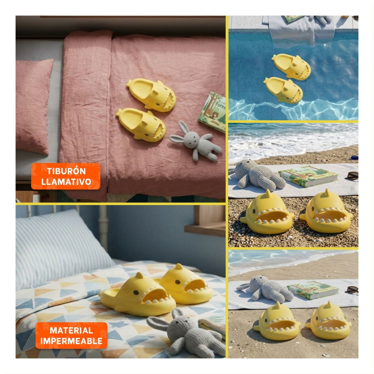 PACK4 BABUCHA DE TIBURON CON CORREA PARA NIÑOS AMARILLO TALLA 29 A 30 FIT Y+REGALO STICKER - 2