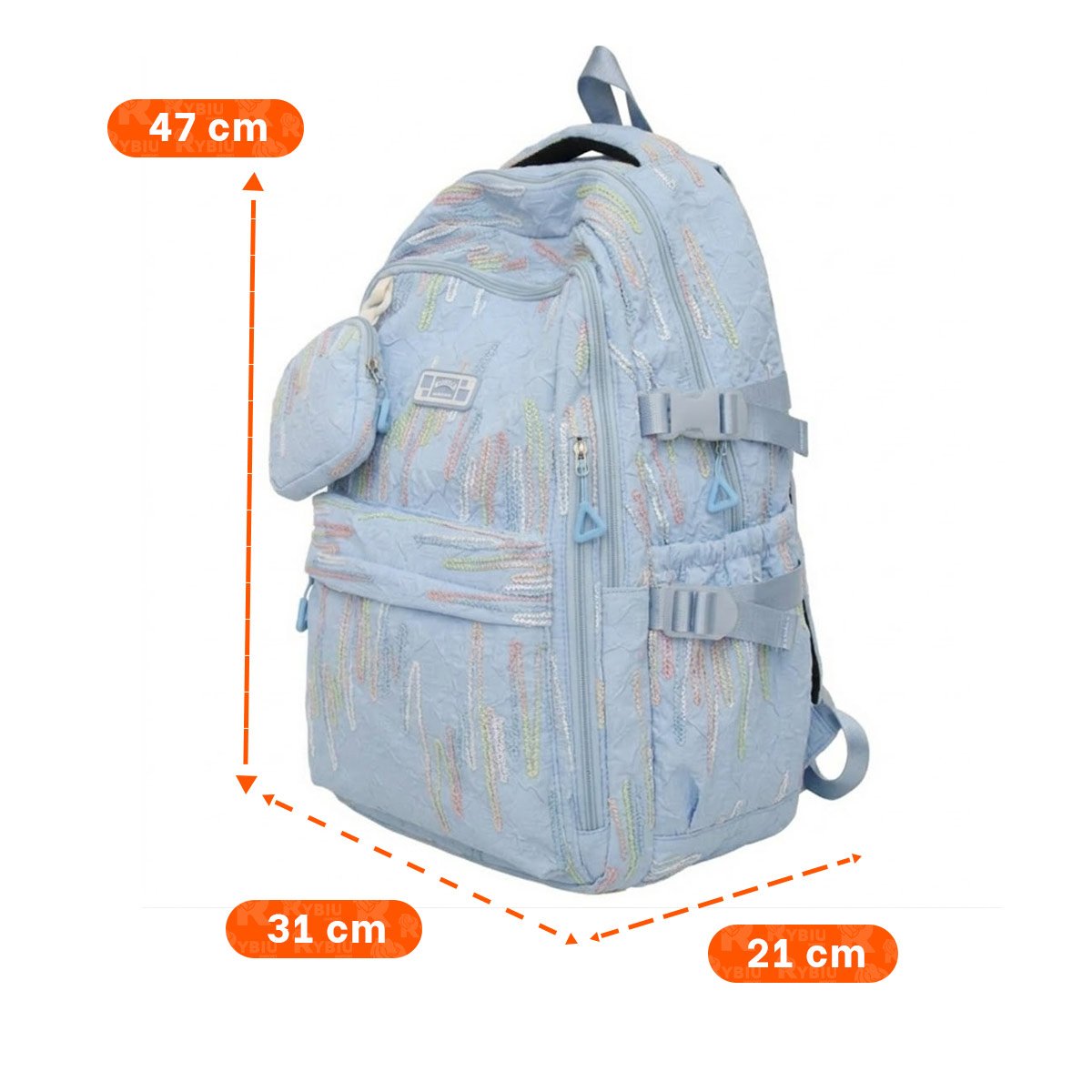 MOCHILA LIGERA DE RAYAS COLORIDAS EN CELESTE CON ESTILO DIARIO - 4