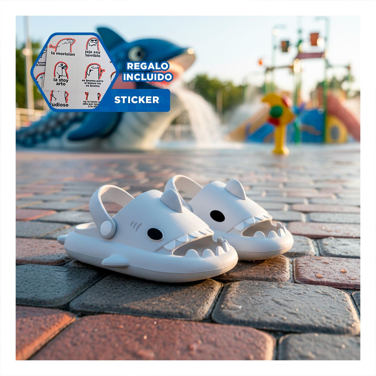 CALZADO CON CORREA PARA VERANO DE TIBURON TALLA 23 24 BLANCO NIÑOS MODA Y+REGALO STICKER - 1