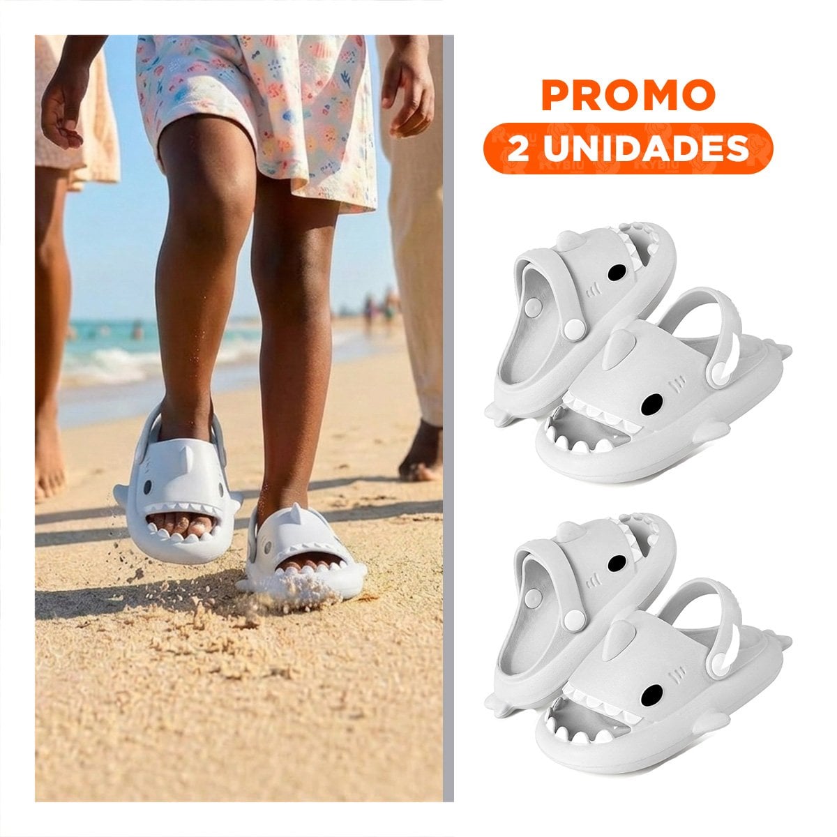 PACK2 PANTUFLA INFANTIL TIBURON TALLA 21 22 BLANCO CON CORREA DE USO DIARIO COMODO - 1