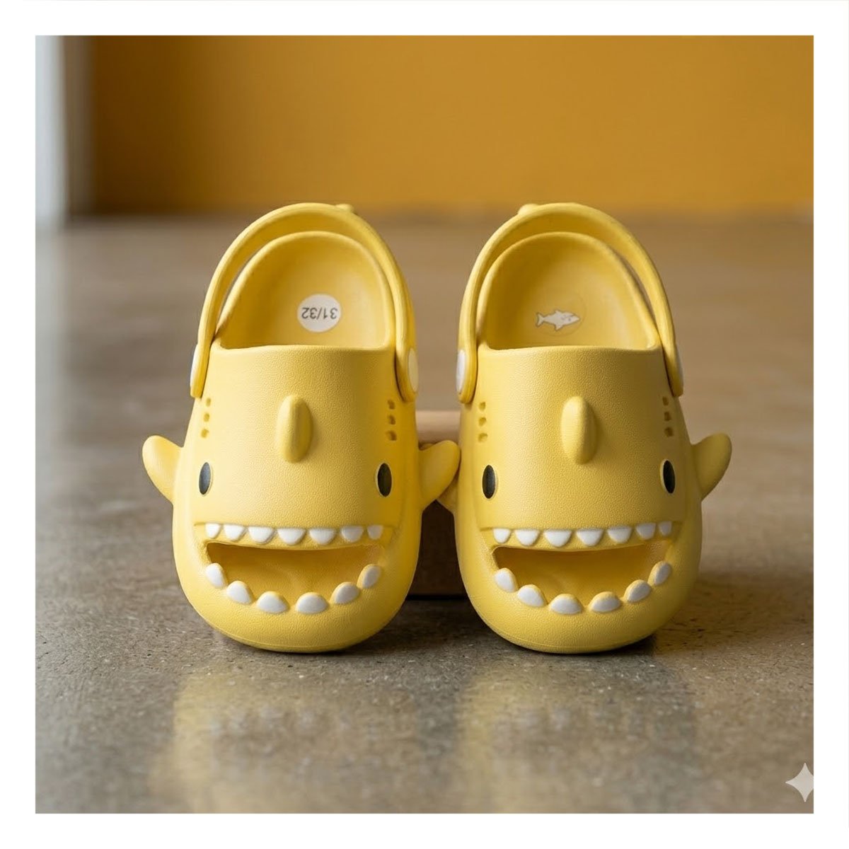 CALZADO INFANTIL DE TIBURON CON CORREA EN COLOR AMARILLO TALLA 31 MAS 32 Y+PAPEL REGALO - 2