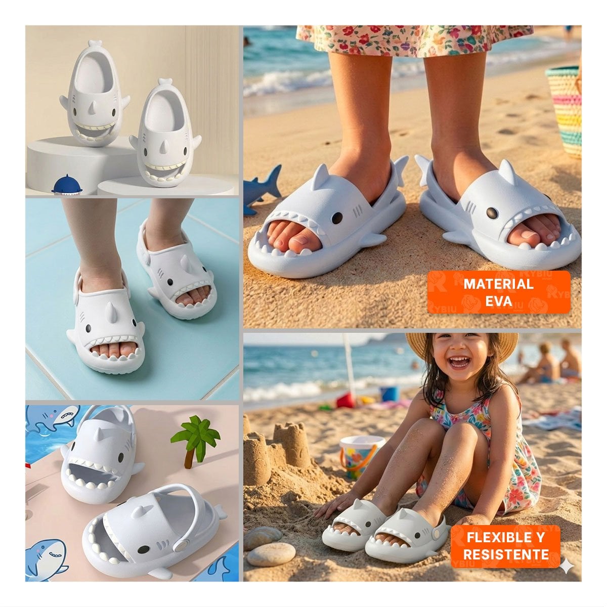 PACK2 OJOTA PARA NIÑOS TIBURON BLANCO CON CORREA TALLA 21 22 Y+PAPEL REGALO - 3
