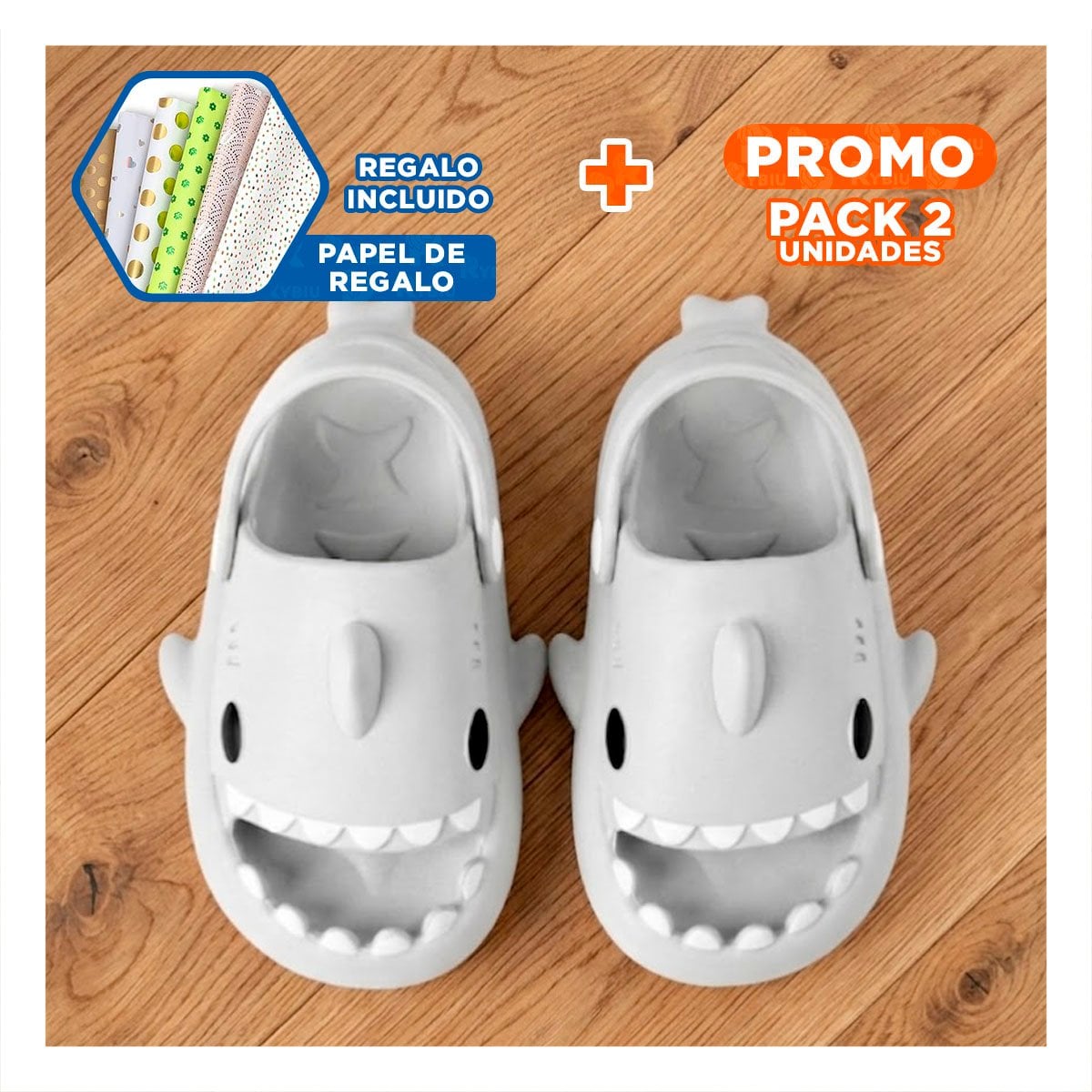 PACK2 CALZADO DE TIBURON CON CORREA EN BLANCO TALLA 25 26 PARA NIÑOS CON ESTILO Y+PAPEL REGALO - 1
