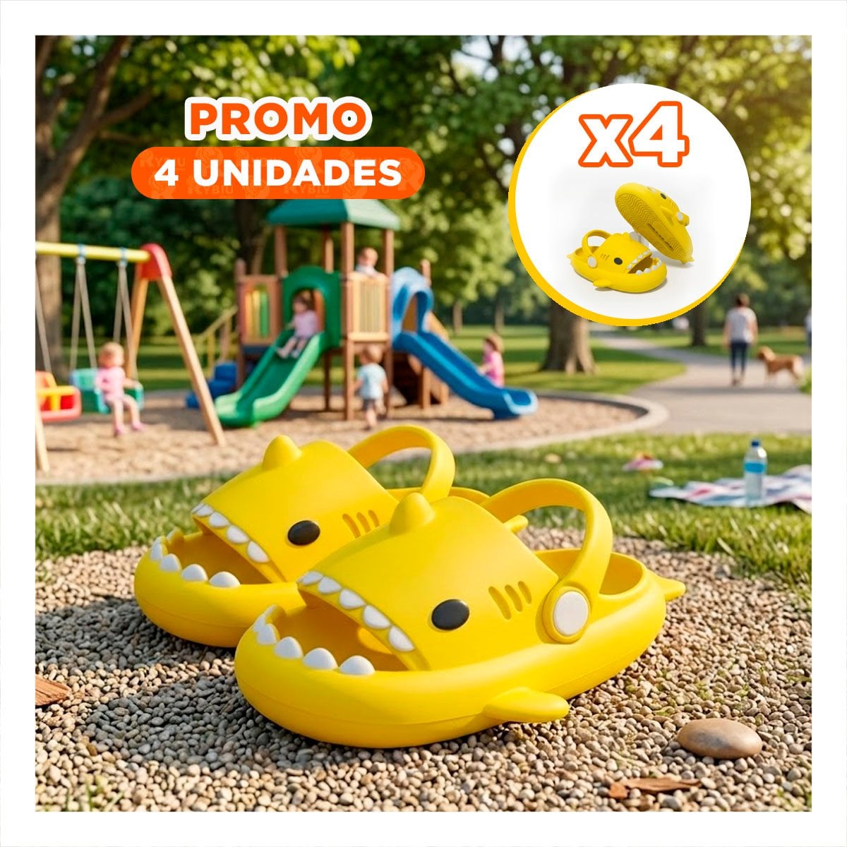 PACK4 CHANCLA DE TIBURON AMARILLO PARA NIÑOS CON CORREA EN LA TALLA 25 26 - 1