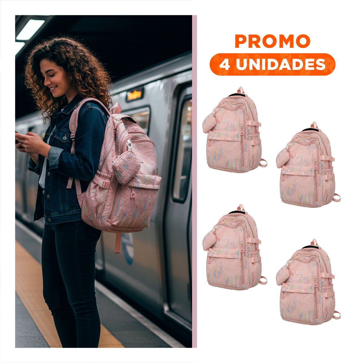 PACK4 MALETIN CASUAL RAYAS COLORIDAS ROSADO CON DISEÑO MODERNO Y+REGALO STICKER - 1