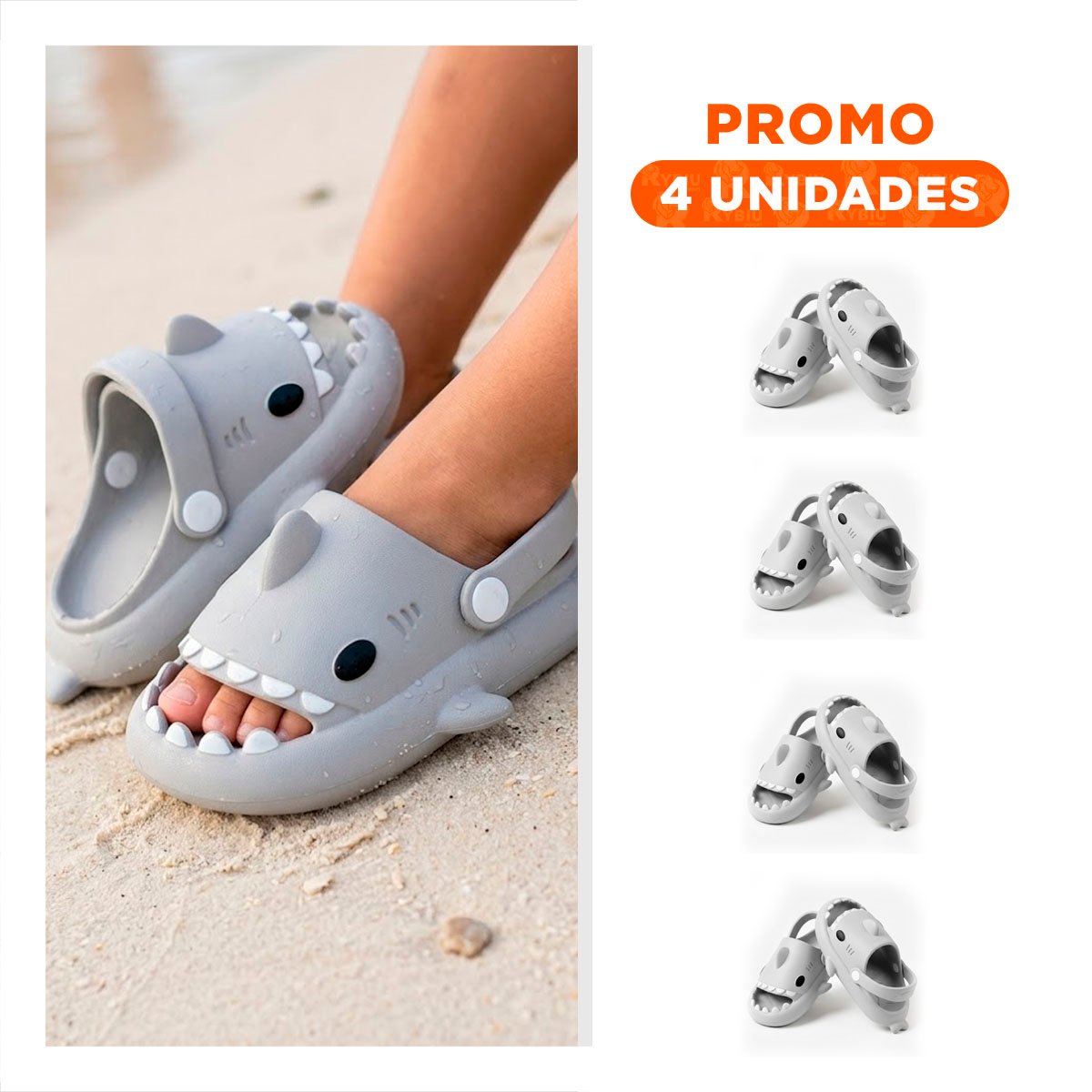 PACK4 BABUCHA CON CORREA Y TIBURON EN BLANCO TALLA 26 PARA NIÑOS ESTILO COMODO Y+REGALO STICKER - 1