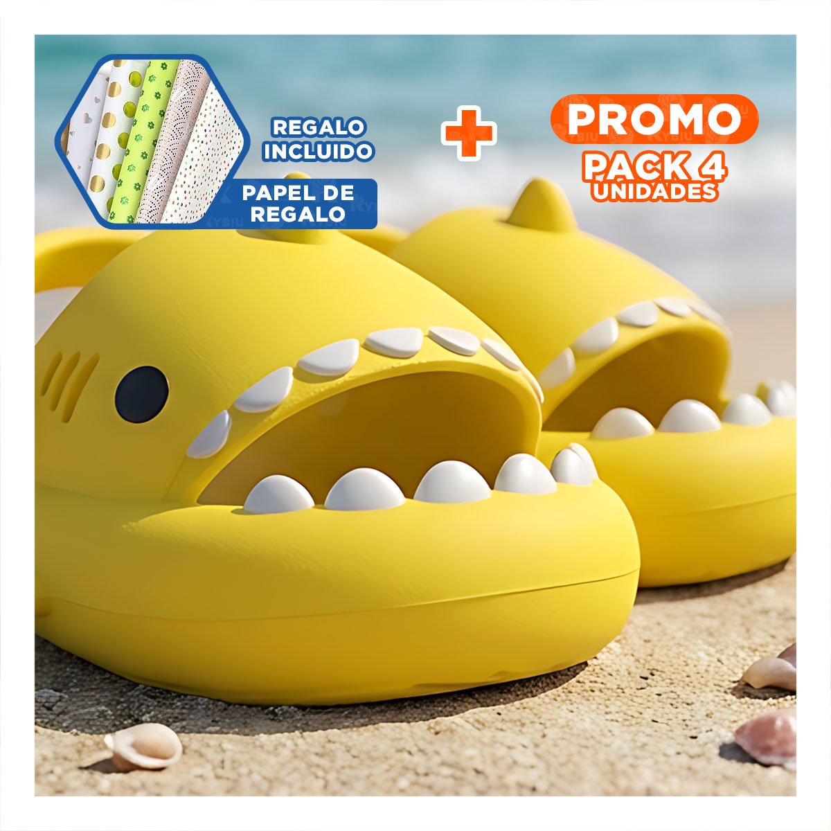 PACK4 HUARACHE DE INFANTES CON CORREA DE TIBURON AMARILLO DE VERANO MEDIDA 27 28 Y+PAPEL REGALO - 1