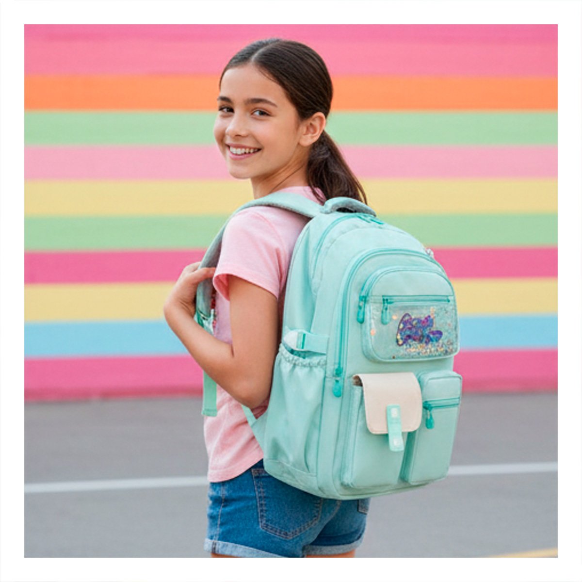 PACK6 MORRAL MODERNO COTTMIR VERDE AGUA CON 3 BOLSILLOS COMODOS PARA CLASES Y+REGALO STICKER - 5