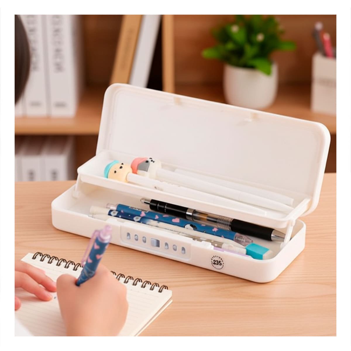 PACK6 NECESER MODERNO CONEJO BEIGE CON CLAVE 2 NIVELES ESCOLAR Y+PAPEL REGALO - 5