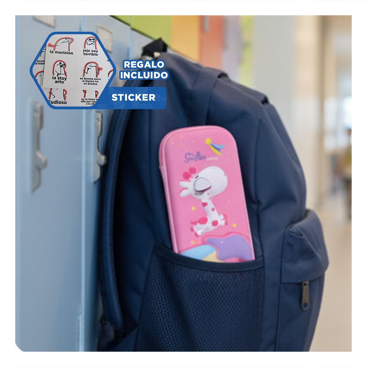 ESTUCHE COMPACTO JIRAFA ROSADO ALTO RELIEVE PARA GUARDAR UTILES ESCOLARES Y+REGALO STICKER - 1