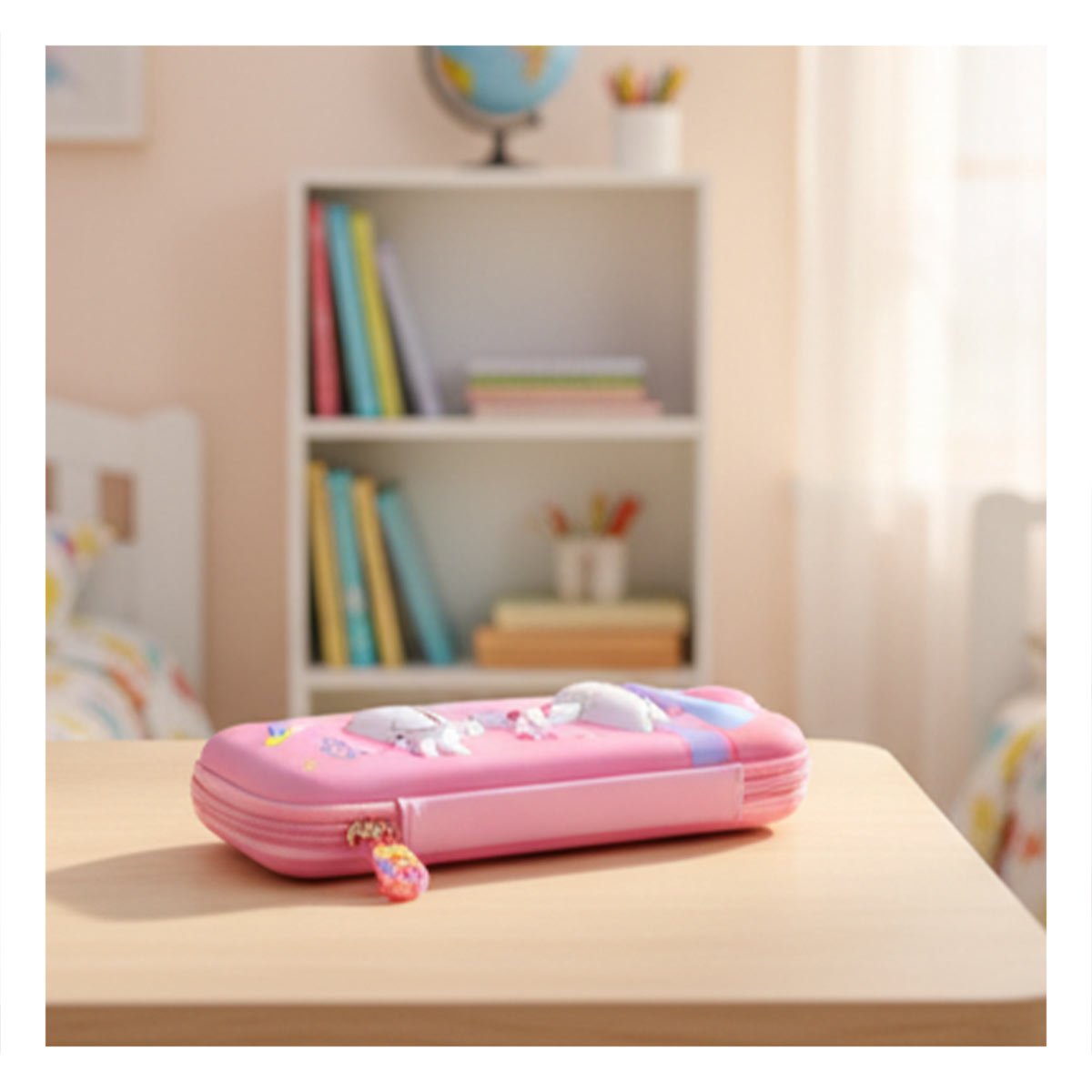 ESTUCHE COMPACTO JIRAFA ROSADO ALTO RELIEVE PARA GUARDAR UTILES ESCOLARES Y+REGALO STICKER - 2