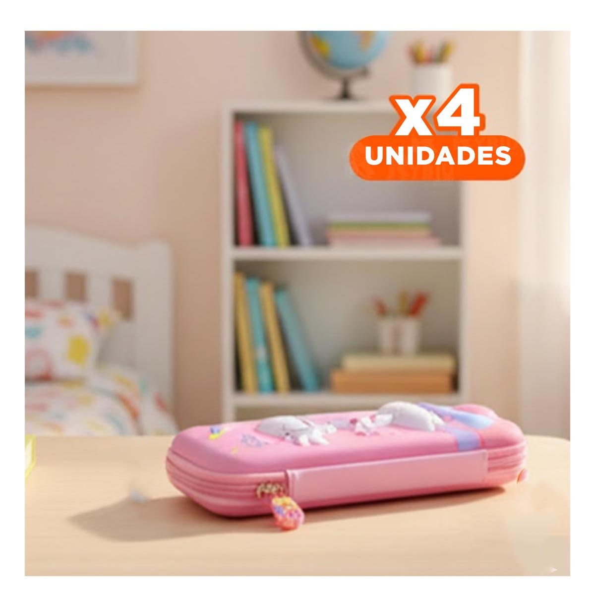 PACK4 ACCESORIO ESCOLAR JIRAFA ROSADO ALTO RELIEVE CON CIERRE SEGURO DIARIO - 1
