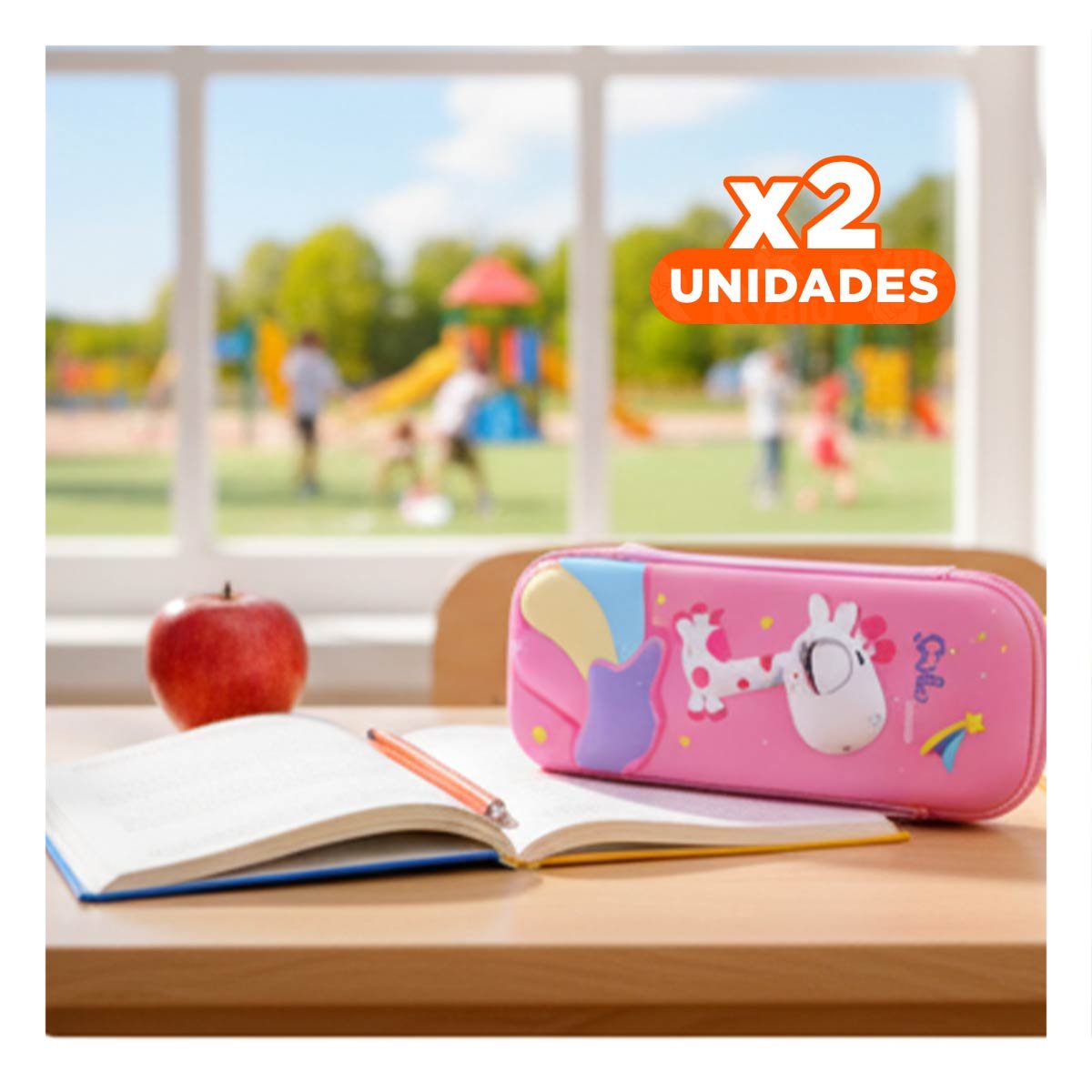 PACK2 BOLSO FUNCIONAL JIRAFA ROSADO ALTO RELIEVE CON ESTILO ESCOLAR Y+REGALO STICKER - 1