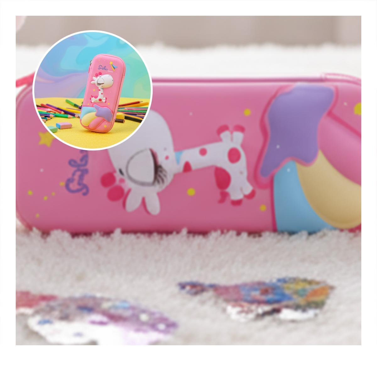 PACK2 BOLSO FUNCIONAL JIRAFA ROSADO ALTO RELIEVE CON ESTILO ESCOLAR Y+REGALO STICKER - 5