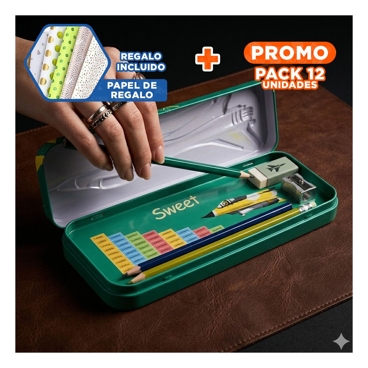 PACK12 ORGANIZADOR RESISTENTE VERDE METALICO CON SEPARADOR AMPLIO Y+PAPEL REGALO - 1