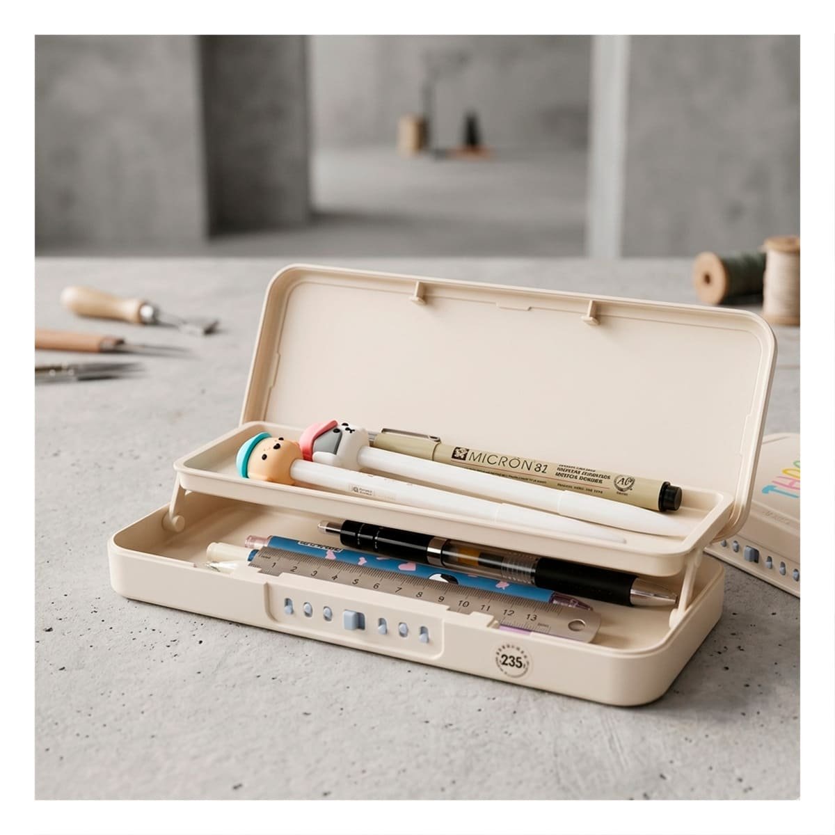 CARTUCHERA ORGANIZADOR BEIGE CON CLAVE 2 NIVELES DISENO PATO Y+LIGAS REGALO - 1
