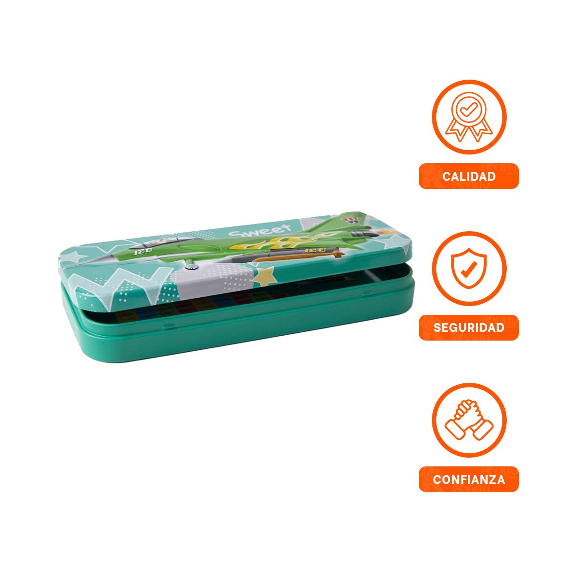 CARTUCHERA VERDE METALICA CON SEPARADOR PARA GUARDAR UTILES ESCOLARES - 3