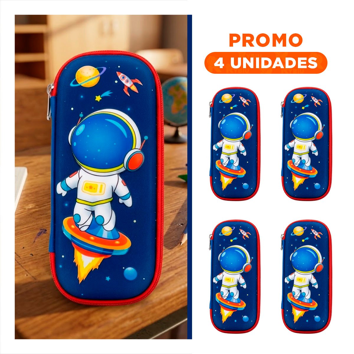PACK4 ACCESORIO COMPACTO ASTRONAUTA AZUL ALTO RELIEVE PARA USO ESCOLAR Y+REGALO STICKER - 1