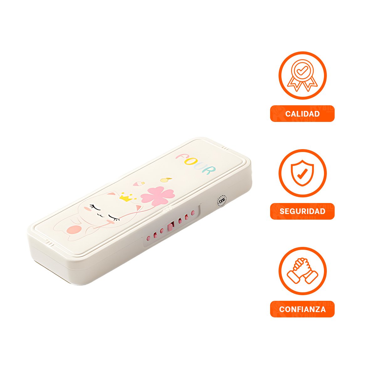 NECESER INFANTIL CON CLAVE 2 NIVELES GATO CON FLOR BEIGE FUNCIONAL - 3