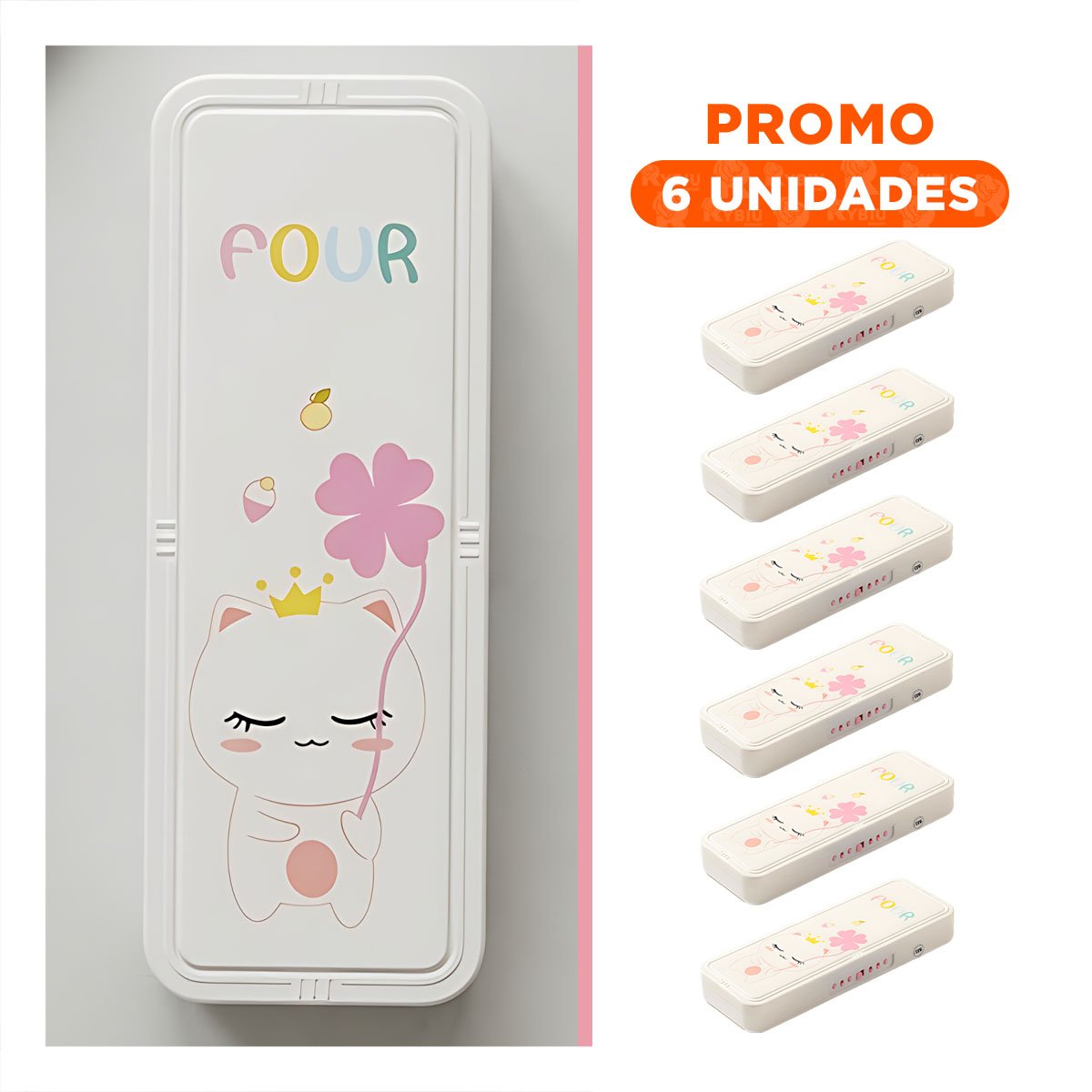 PACK6 NECESER JUVENIL CON CLAVE 2 NIVELES GATO CON FLOR BEIGE FUNCIONAL - 1