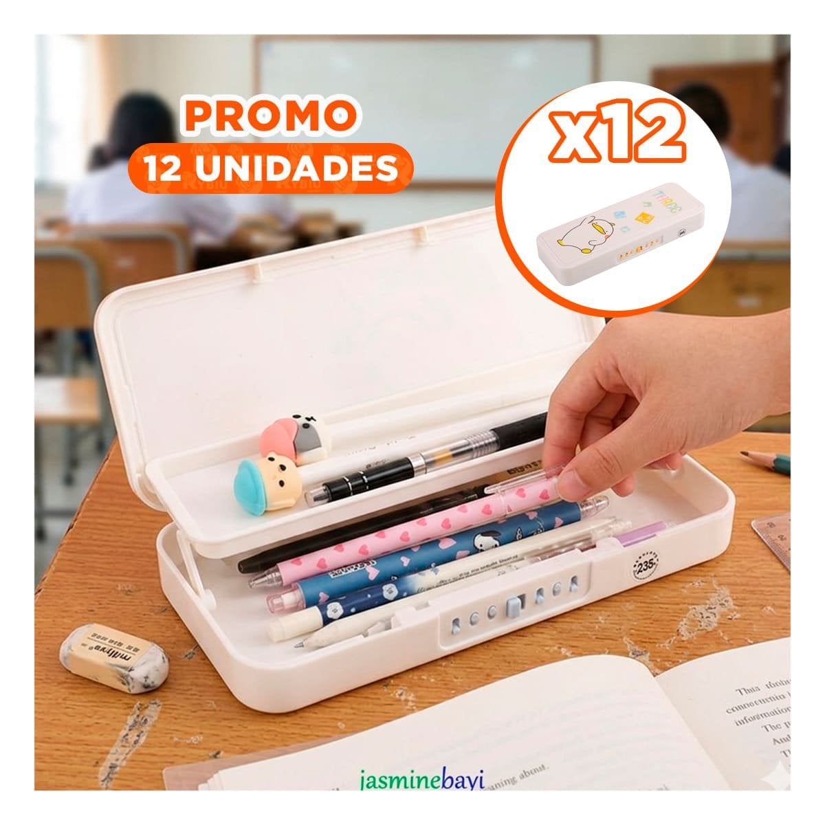 PACK12 ORGANIZADOR PORTATIL BEIGE CON CLAVE 2 NIVELES DISENO PATO - 1