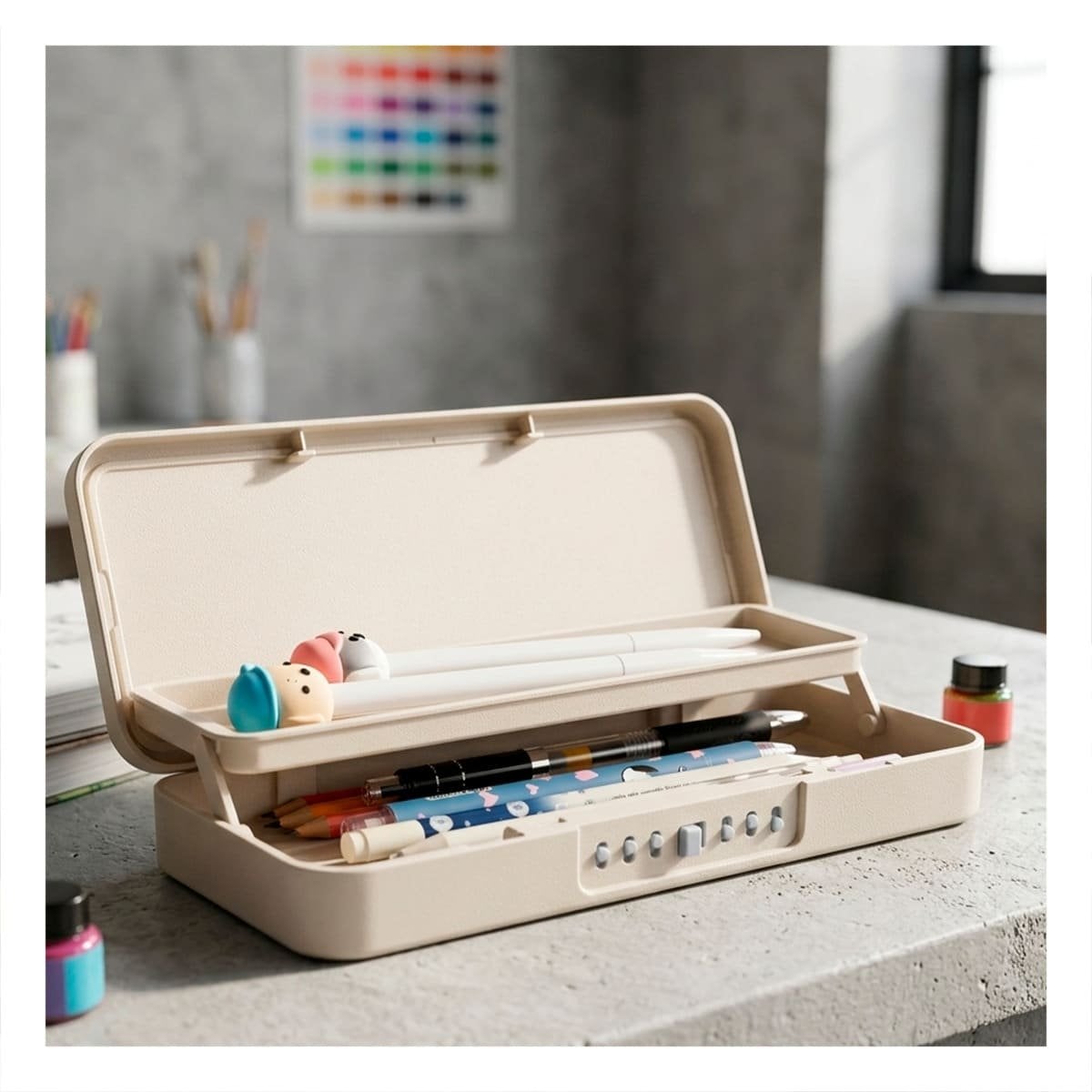 PACK12 ORGANIZADOR PORTATIL BEIGE CON CLAVE 2 NIVELES DISENO PATO - 2