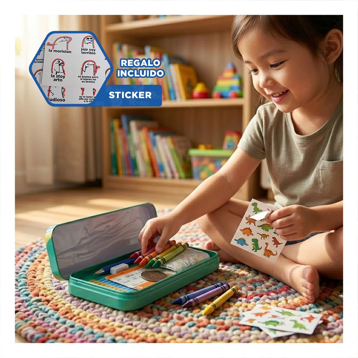 LAPICERA VERDE METALICA CON SEPARADOR PARA UTILES ESCOLARES Y+REGALO STICKER - 1