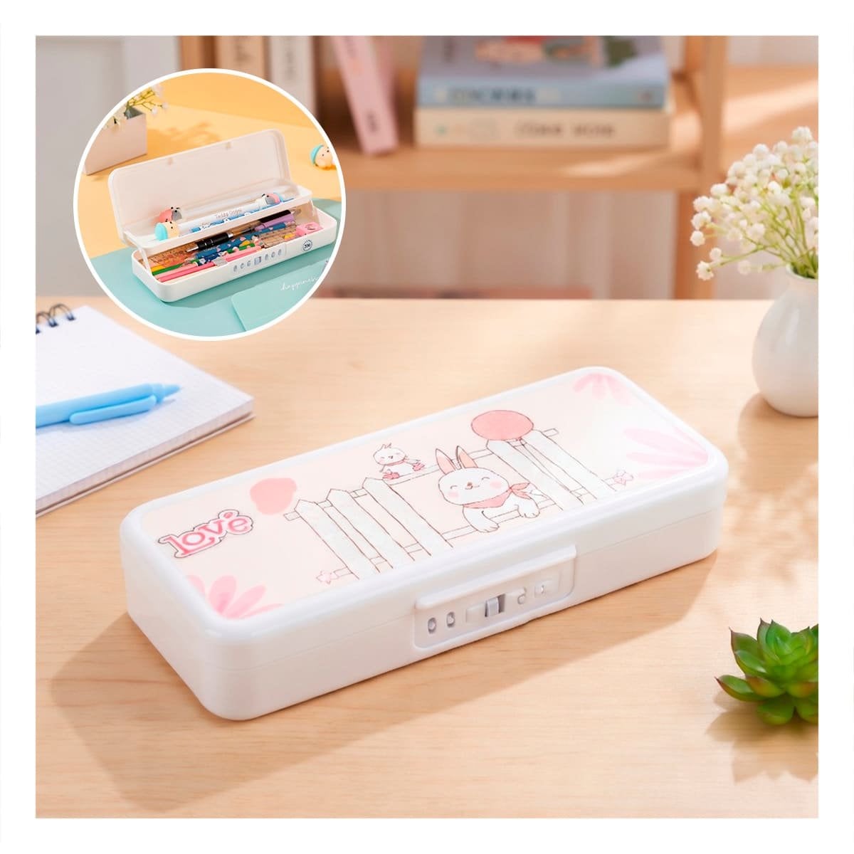 FUNDA PRACTICA CONEJO Y REJAS BEIGE CON CLAVE 2 NIVELES Y+POST IT - 2