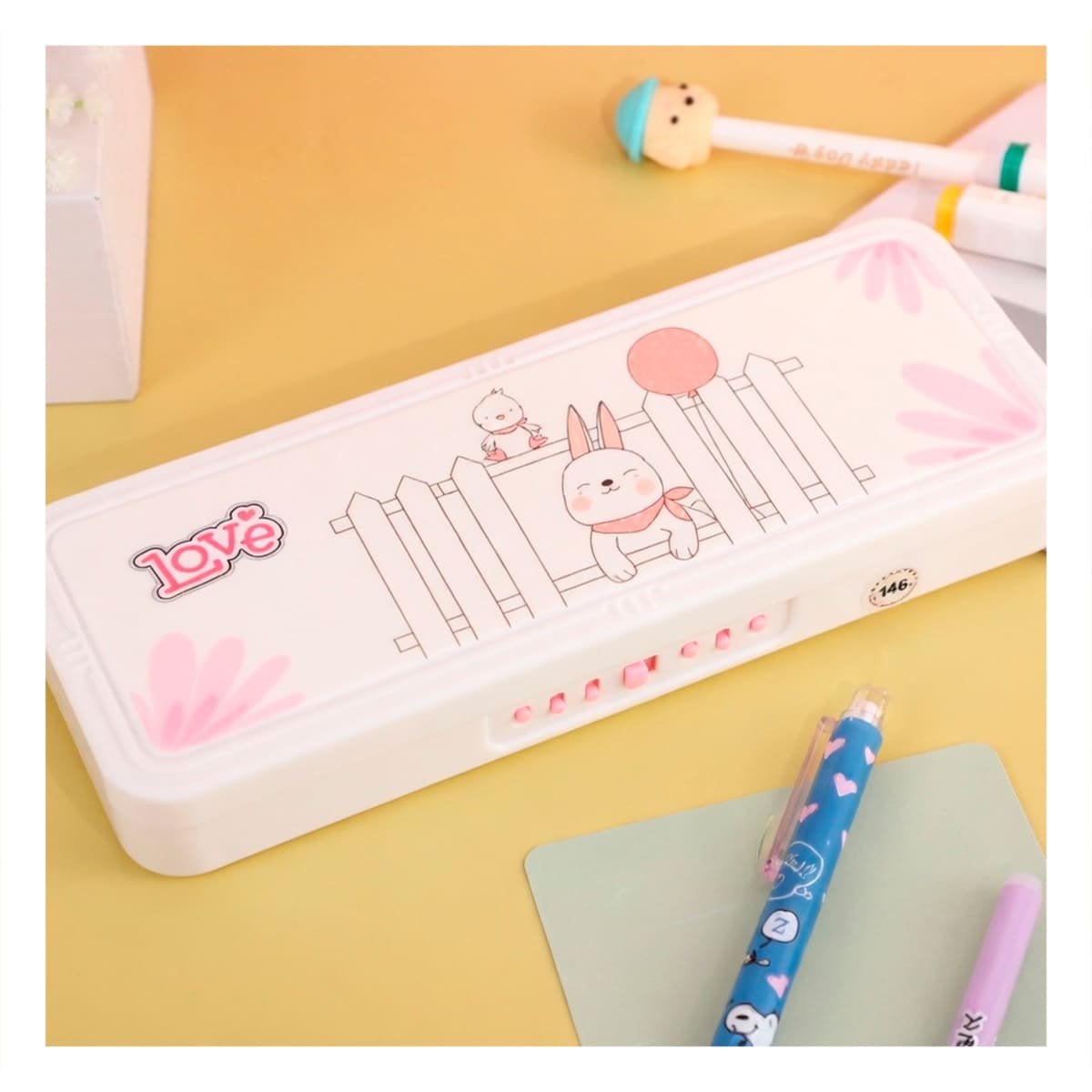 FUNDA PRACTICA CONEJO Y REJAS BEIGE CON CLAVE 2 NIVELES Y+POST IT - 3