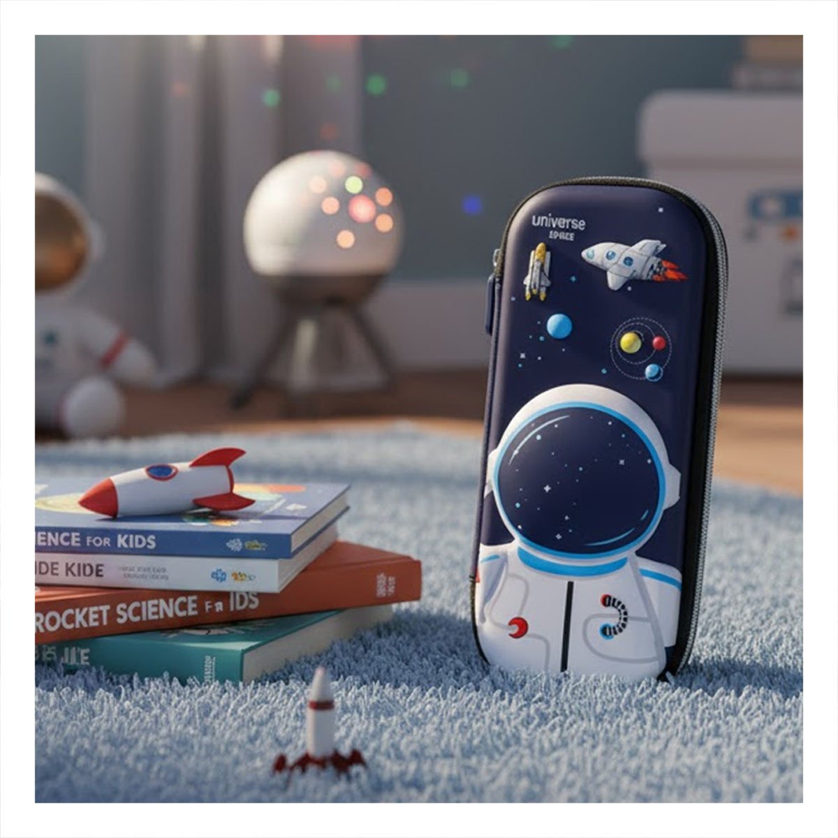 PACK6 FUNDA ESCOLAR ASTRONAUTA HAPPY AZUL ALTO RELIEVE CON CIERRE SEGURO Y+REGALO STICKER - 5