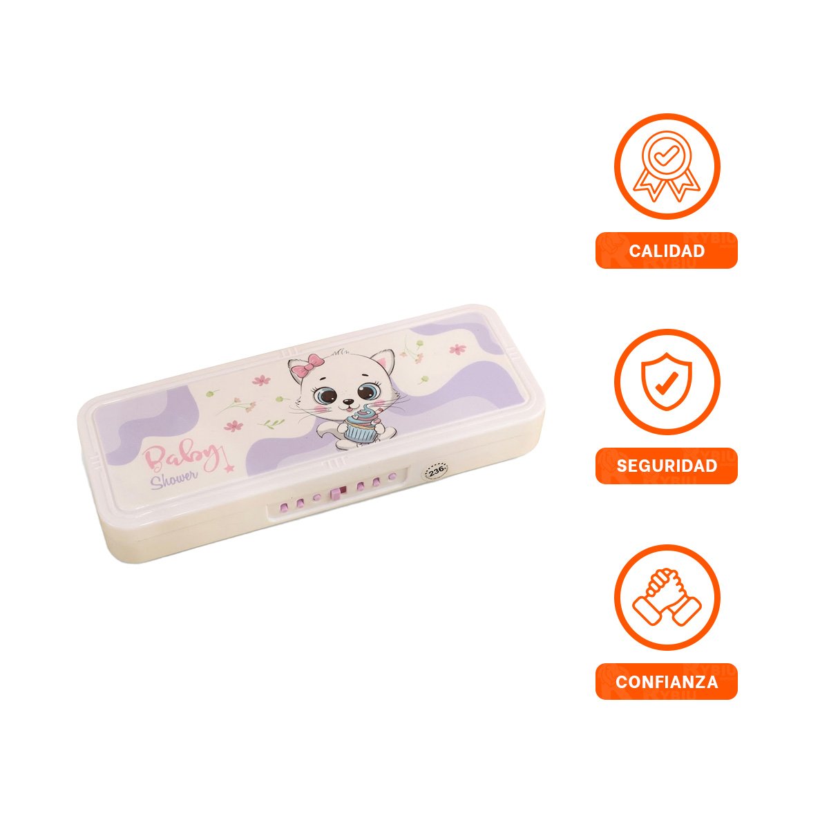 CARTUCHERA PRACTICA CON CLAVE 2 NIVELES DISENO GATO BEIGE - 3